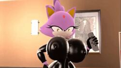 3d animated anthro areola blaze_the_cat bouncing_breasts breasts furry joycon_controller latex latex_suit sega solo sonic_(series) tight_clothing waweegee