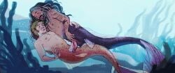 ass_grab bara barazoku beard blackbeard edward_teach eyes_half_open frottage frotting gay gentle_sex long_hair long_hair_male mermaid mermaid_penis merman midthirstling our_flag_means_death stede_bonnet tattoos tummy underwater waist_grab yaoi