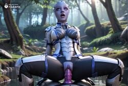 1boy 1boy1girl 1girls ai_generated alien armor asari blue_eyes blurry bodysuit breasts clothed_sex colored_skin cowgirl_position dildo dildo_in_pussy dildo_insertion forest hi_res interspecies liara_t'soni mass_effect mass_effect_2 mass_effect_3 medium_breasts nature open_mouth outdoors penis pov pussy r34arts rock rolling_eyes sex sex_toy solo_focus spread_legs straddling strap-on tongue tongue_out tree uncensored vaginal_insertion vaginal_masturbation vaginal_penetration vaginal_penetration vaginal_sex