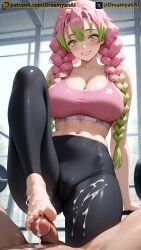 1girls 2025 ai ai_assisted ai_generated anime anime_style artist_name bare_shoulders barefoot breasts cleavage cum cum_on_feet demon_slayer dreamyan_ai feet female footjob green_eyes gym gym_clothes hi_res high_quality high_resolution highres huge_breasts kanroji_mitsuri kimetsu_no_yaiba leggings long_hair patreon pink_hair pov pov_eye_contact smile smiling sports_bra thick_ass thick_thighs thighs tight_clothing tight_fit uncensored white_body white_skin