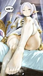 1girls :3 ai_generated clothed_female elf elf_ears female female_focus female_only floresai foot_fetish footwear frieren huge_ass huge_butt medium_breasts patreon patreon_url patreon_username petite slender_body slender_frame smug smug_face thick_thighs