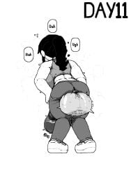 1futa aliasing balls_out balls_out_of_pants black_and_white black_hair clothed clothing condom condom_filling condom_on_penis crop_top crotchless dickgirl erection excessive_precum filling_condom futa_only futanari human intersex leaning moaning mostly_clothed no_nut_november penis_expansion precum precum_in_condom precumming smooth_balls smooth_penis sweat_pants t-boy throbbing_balls trembling twitching_balls yoganotorabaka yuuko_(t-boy)