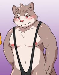 bara black_mankini buff embarrassed feline furry male mankini nervous sexy