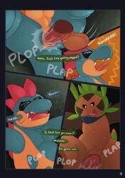 absurd_res anal anal_sex anthro anthro_penetrating balls bodily_fluids chespin croconaw disembodied_penis duo forced generation_2_pokemon generation_6_pokemon genital_fluids genitals gralicbutter hi_res lying male male/male nintendo on_back penetration penis pokemon pokemon_(species) precum rape roaring scarf sex sweat
