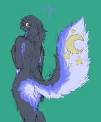 absurd_res ambiguous_gender anthro artist_name canid canine canis colored digital_drawing_(artwork) digital_media_(artwork) domestic_dog floppy_ears fur hi_res looking_back mammal markings meri_(oakfinch) moon_(marking) multicolored_body multicolored_fur oakfinch shapeshifter signature sketchy solo_focus star_(marking) text watermark
