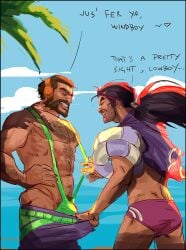 2boys bara beach buff buoy gay green_mankini holding_mankini league_of_legends malcolm_graves male mankini pool_party_graves pool_party_series pulling_mankini sexy shorts swimsuit yaoi yasuo