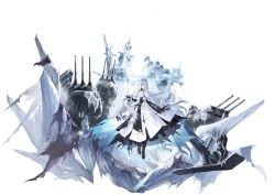azur_lane bare_shoulders black_background black_footwear black_gloves blue_eyes blue_hair boots breasts cannon cg cleavage clothing_cutout detached_sleeves dress elbow_gloves female full_body gloves grey_hair hair_between_eyes hair_ornament hair_over_one_eye high_heels holding holding_staff ice large_breasts layered_dress long_dress long_hair long_sleeves looking_at_viewer machinery official_art rigging ship simple_background solo sovetsky_soyuz_(azur_lane) staff standing torn_clothes transparent_background turret two-tone_dress very_long_hair warship white_dress white_hair