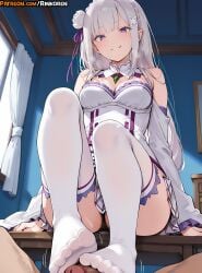 1boy 1girl 1girls 2025 ai_assisted ai_generated anime anime_girl anime_style at bangs bar black blush braid breasts censor cleavage curtains detached dress ears emilia_(re:zero) eyes feet female flower focus footjob hair hetero hi_res high_quality high_res high_resolution highres indoors long looking male medium no ornament panties patreon patreon_username penis pointy purple_ribbon re:zero_kara_hajimeru_isekai_seikatsu rinkoai shoes shoulders sitting sleeves smile solo thighhighs uncensored underwear viewer watermark white window