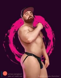 baseball_cap beard gabo_artist hairy_chest jockstrap male male_only muscular solo solo_male