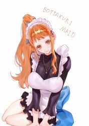 1girls bare_legs big_breasts blush breasts brown_eyes clothed clothing curvaceous curvy curvy_female curvy_figure earrings eyebrows facing_viewer female female_focus female_only fully_clothed hairbow large_breasts light-skinned_female light_skin long_hair looking_at_viewer maid maid_apron maid_headdress maid_outfit maid_uniform nami_(one_piece) necklace on_ground one_piece orange_hair ponytail sc_scandium simple_background solo solo_female solo_focus tears text thick_thighs thighs tied_hair v_arms white_background