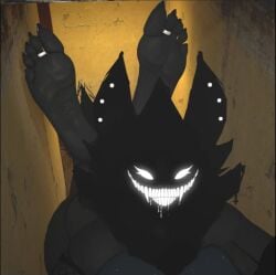 black_body black_fur ear_piercing feet fishnets karelia_(acerattman) monster monster_girl sharp_teeth sharp_toenails small_space smiler_(the_backrooms) tagme the_backrooms toe_ring upside_down_cross wrinkled_feet wrinkled_soles