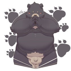 1:1 2016 anthro balls belly black_bear black_fur blush closed_eyes flaccid fur hi_res humanoid_hands humanoid_penis male male_only mammal moobs moon_bear navel overweight overweight_male penis quanjiang solo ursid ursine