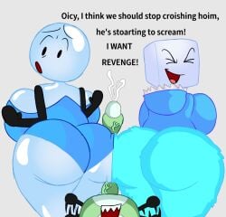 battle_for_dream_island bfdi big_ass bubble_(bfdi) crushing_dick cumming dialogue flailing fuzzy_pants huge_breasts ice_cube ice_cube_(bfdi) jacknjellify object_shows objectpunk_(artist) one-piece_swimsuit screaming soap_bubbles swimsuit winter_clothes worried
