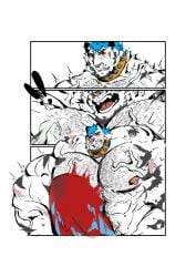 anthro big_muscles big_penis booker_(koopershiba) canid canine clothing collar comic exploding_clothing felid genitals growth hi_res huge_cock huge_muscles hyper hyper_genitalia hyper_muscle_growth hyper_muscles hyper_penis kooper_(koopershiba) male male_only mammal muscular orange_collar pantherine penis red_clothing red_underwear solo tiger underwear unknown_artist vein veiny_muscles