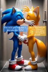 ai_generated best_friends comic comic_page kissing love penises_touching shower_sex sonic_the_hedgehog tails tails_the_fox