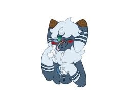 alpha_channel ambiguous_gender anthro blue_body blue_fur blush blush_lines bodily_fluids claws cum cum_drip cum_on_chest cum_on_face cum_on_fur cum_on_hand cum_on_tongue dripping drooling embarrassed fur generation_6_pokemon genital_fluids green_eyes hi_res licking licking_lips looking_at_viewer meowstic meowstic_(male) neoncityrain nintendo one_eye_closed paws pokemon pokemon_(species) saliva shy simple_background smile solo tongue tongue_out transparent_background wink winking_at_viewer