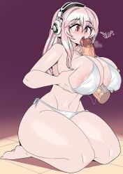 1girls big_breasts big_penis bikini breasts busty captain_kirb disembodied_penis female female_focus headphones huge_breasts kneeling large_breasts licking licking_penis looking_at_penis massive_breasts nipple_bulge on_knees open_mouth paizuri penis penis_lick penis_licking pink_eyes pink_hair png super_sonico swimsuit thick_thighs titfuck titjob tongue tongue_out vocaloid wide_hips