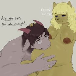 1:1 2_horns 5_fingers anthro anthro_on_anthro areola asking asking_another ass balls belly big_areola big_belly big_breasts big_butt blonde_hair blue_eyes bodily_fluids bovid breasts brown_areola brown_balls brown_body brown_fur brown_hair brown_nipples brown_penis brown_tail caprine closed_eyes colored dialogue digit_ring digital_drawing_(artwork) digital_media_(artwork) domestic_cat duo ears_down english_text eyebrow_through_hair eyebrows eyewear eyewear_only felid feline felis femboy fingers flaccid foreskin fur genitals glasses glasses_only glistening glistening_areola glistening_belly glistening_body glistening_breasts glistening_butt glistening_genitalia glistening_hair glistening_nipples glistening_penis glistening_thighs goat gold_ring grey_background grey_body grey_fur gynomorph gynomorph/male hair half-closed_eyes hand_on_another's_belly hand_on_arm hand_on_belly hand_on_head head_on_belly hi_res holding_another holding_belly holding_partner horn huge_belly huge_thighs humanoid_genitalia intersex intersex/male jewelry long_hair male male_(lore) mammal medium_hair multicolored_body multicolored_fur muscular muscular_anthro muscular_male narrowed_eyes navel neeno neeno_(character) nipples nude outline penis pivoted_ears pregnant pregnant_anthro pregnant_male red_eyes red_horn ring round_glasses shaded simple_background small_balls small_penis smile tail talking_to_another talking_to_partner tan_hair text thick_thighs translucent translucent_hair two_tone_body two_tone_fur underline wearing_glasses wedding_ring white_outline white_sclera zeph_(imaaahorny)