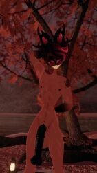 alastor_(hazbin_hotel) black_hair deer deer_antlers fur hazbin_hotel heart_pasties hooves horse_penis horsecock multicolored_hair outside pasties radio_demon red_hair smile sunset vrchat vrchat_avatar vrchat_media vrchat_model