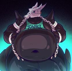 aggron anthro booneyard bulge burkhard_(booneyard) chains detailed_bulge generation_3_pokemon genital_outline hi_res looking_down male male_only nintendo overweight penis_outline pokemon pokemon_(species)