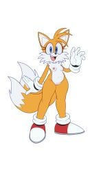 anthro blue_eyes breasts canid canine clothing female footwear fox fur genitals gloves handwear hi_res mammal mostly_nude multi_genitalia multi_penis navel nipples palegarbo penis pink_nipples pussy rule_63 sega shoes smile solo sonic_the_hedgehog_(series) tails white_body white_fur yellow_body