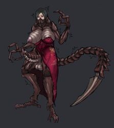 ada_wong anthro balls breasts capcom clothed clothing dress futanari genitals gynomorph hair hi_res human hybrid intersex kultist mammal partially_clothed penis resident_evil standing tail transformation verdugo_(resident_evil)