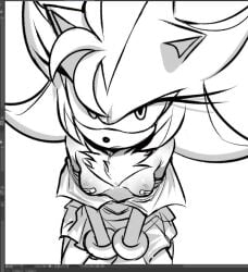 a_k1as bandaids_on_nipples covered_nipples eulipotyphlan exposed_shoulders furry_female genderswap_(mtf) looking_at_viewer looking_up loose_clothes rule_63 shade_the_hedgehog shadow_the_hedgehog sketch small_breasts small_nose sonic_(series) sonic_the_hedgehog_(series) tomboy