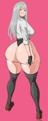 1girls ass big_ass bottom_heavy bubble_butt clothing dat_ass fat_ass female female_only gluteal_fold grey_hair huge_ass large_ass legwear licking_lips looking_at_viewer looking_back massive_ass octavius_dp panties shirt shoes solid_color_background solo sweat sweaty_ass thick_ass thick_thighs thighhighs virtual_youtuber vshojo wide_hips yellow_eyes zentreya