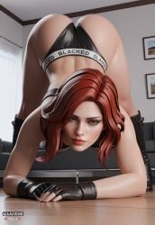ai_generated all_fours ass_up blacked blacked_clothing dreamcuc ginger_hair latex latex_clothing latex_gloves latex_thighhighs league_of_legends looking_at_viewer miss_fortune red_hair