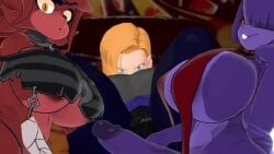 1girls 2futas 3d android_18 animated areolae big_breasts big_penis blonde_hair blue_eyes bonfie bonfie_(cally3d) bonfie_(cryptia) bonfie_(cryptiacurves) bonnie_(cally3d) bonnie_(fnaf) crossover dragon_ball dragon_ball_z fazclaire's_nightclub female fexa fexa_(cally3d) fexa_(cryptia) fexa_(cryptiacurves) five_nights_at_freddy's fnaf foxy_(fnaf) fredina's_nightclub furry futanari looking_at_viewer masturbation music nipple_piercing pale_skin piercing purple_body red_body sling_bikini sloppydragons sound stroking_penis tagme underboob video vrchat wide_hips
