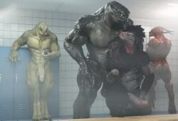 alien balls demon erection foreskin genitals group halo_(series) hi_res holding_penis kig-yar locker male male_only microsoft muscular nude outofnecessity penis sangheili scalie standing t'vaoan uncircumcised xbox_game_studios