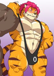 bara big_pecs black_mankini blush buff furry japanese lifewonders male male_only mankini muscular nomad_(tokyo_afterschool_summoners) pecs sexy solo_focus solo_male tiger tokyo_afterschool_summoners yaoi