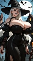 ai ai-created ai_art ai_assisted ai_generated big_breasts big_breasts big_breasts boobs_bigger_than_head breasts breasts dnd dnd5e dnd_character gigantic_breasts huge_boobs huge_breasts huge_breasts tits_bigger_than_head white_hair witch witch_hat