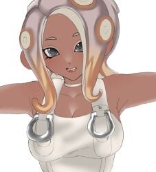 1girls agent_8_(side_order) bodysuit cleavage digital_media_(artwork) female female_focus female_only lewa_nn looking_at_viewer octoling octoling_girl splatoon splatoon_(series) splatoon_3 splatoon_3:_side_order twitter_link white_background