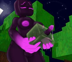 1futa about_to_cum areolae black_skin breasts circumcised closed_eyes endergirl enderman enderwoman forest futa_only futanari improvised_sex_toy intersex jerking jerking_off jerkingoff leaking leaking_cum leaking_precum looking_pleasured masturbation minecraft night night_sky nipples onahole precum precum_drip purple_eyes purple_tip sex_toy slime solo standing thecomedyjester