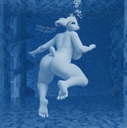 1girls anthro aquaphilia ass barefoot breasts bubbles completely_nude completely_nude_female danil4h female female_only freediving full_body goat mother naked naked_female nervous nsfw nude nude_female solo solo_female swimming the_poolrooms thicc toby_fox toriel undertale undertale_(series) underwater