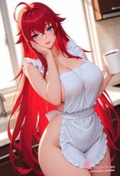 1girls ai_generated almost_naked almost_nude blue_eyes blush covering_breasts female female female_focus female_only hi_res high_school_dxd highres large_ass large_breasts long_hair looking_at_viewer maid maid_apron maid_dress maid_uniform makeup mature mature_female naked nude patreon patreon_url patreon_username red_hair rias_gremory solo