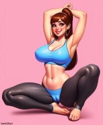 1girls ai_generated armpits arms_behind_head arms_up belly blush breasts cameltoe darkeffect e-girl earrings female female_only navel nipple_bulge nipples_visible_through_clothing partially_clothed pussy_outline red_nose smile solo sports_bra sportswear yoga_pants