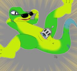 1cuntboy absurd_res anthro anus ass belly cuntboy cuntboy_only cuntboy_penetrated eyewear feral gecko gex_(series) gex_the_gecko hi_res intersex invalid_tag justyschultz laid_back lizard nude open_mouth penetration pussy reptile rule_63 scalie signature simple_background solo spread_legs spreading sunglasses vaginal_penetration video_games