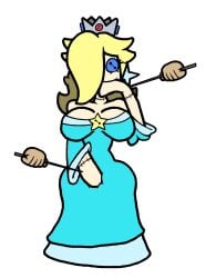 big_breasts boob_window chabble clothed female female_only mario_(series) nintendo no_bra princess_rosalina puppet revealing_clothes voodoo voodoo_doll white_background