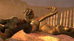 3d_(artwork) anthro anthro_only ass bubble_butt deathclaw fallout female female_deathclaw genitals humanoid kasdaq looking_at_viewer looking_back microsoft presenting presenting_hindquarters presenting_pussy pussy raised_tail scalie solo tail yellow_eyes