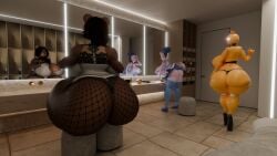 3girls ballora_(fnafsl) ballora_(spiderjunior10) big_ass big_breasts breasts bubble_butt dressing_room female fnaf freddy_(fnaf) furry huge_ass huge_breasts inviting locker_room notsafeforgek rule_63 tagme tempting thick_thighs toy_chica_(fnaf) wide_hips