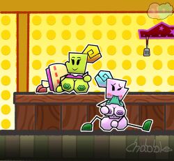 2girls background_character big_ass big_breasts chabble cook dyllis female female_only mario_(series) multiple_girls nintendo paper_mario public public_exposure public_nudity saffron super_paper_mario teasing