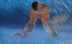 2girls 3d alien_(franchise) black_hair black_hair_female blonde blonde_female blonde_hair blonde_hair_female covered_nipples ellen_ripley female/female female_only girls girls_only jc-starstorm kiss kissing lesbian lesbian_kiss mermaid metroid only_female samus_aran short_hair short_hair_female topless underwater yuri