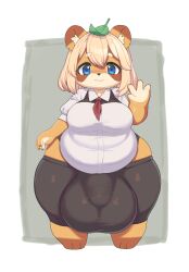 2024 3_toes 4_fingers anthro balls_outline barefoot belly belly_overhang big_belly big_breasts big_bulge biped black_bottomwear black_clothing black_nose black_pants blonde_hair blue_eyes bottomwear breasts brown_body brown_ear_tips brown_ears brown_fur bulge canid canine clothed clothing colored detailed_bulge dipstick_ears ear_markings eyelashes feet fingers front_view full-length_portrait fully_clothed fur genital_outline gesture gynomorph gynomorph_anthro hair hi_res huge_bulge humanoid_hands inner_ear_fluff intersex intersex_anthro kemono kerchief leaf leaf_on_head leg_markings looking_at_viewer mammal markings monotone_hair multicolored_body multicolored_ears multicolored_fur neckerchief orange_body orange_ears orange_fur overweight overweight_anthro overweight_gynomorph overweight_intersex pants penis_outline portrait raccoon_dog red_kerchief red_neckerchief shaded shirt short_stack simple_background smile socks_(marking) solo standing tan_body tan_fur tan_inner_ear_fluff tanuki toes topwear tuft waving waving_at_viewer white_clothing white_shirt white_topwear wide_hips xmu yoga_pants