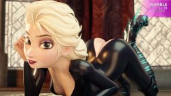 1girls 3d ass ass_cleavage ass_peek bodysuit elsa_(frozen) female female_focus female_only frozen_(film) jpeg latex rumble_plum shiny_clothes solo tagme