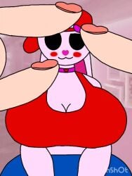 1female 1girl 3boys 3boys1girl 3males animated_gif beat_banger big_penis blue_pants blush bouncing_breasts bouncing_tits bunny_girl friday_night_funkin gif oc original_character paizuri penis pink_skin red_bra red_hat red_top titjob toriel_beat_banger