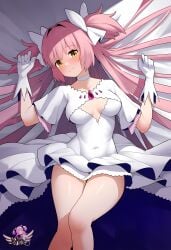 ai_generated artist_logo goddess hi_res long_hair madoka_kaname madoka_worship mahou_shoujo_madoka_magica medium_breasts pink_hair provocative puella_magi_madoka_magica twintails ultimate_madoka very_long_hair yellow_eyes