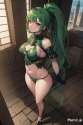 ai_generated big_breasts breasts cute green_hair horny large_breasts long_hair looking_at_viewer ponytail pornx.ai revealing_clothes seductive