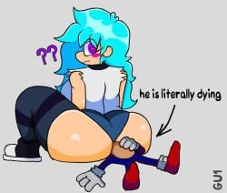 ass big_breasts blue_hair crushing dead death_by_facesitting exe_(revie) facesit facesitting faker_(revie) friday_night_funkin friday_night_funkin_mod short_shorts silly skyblue skyblue_(friday_night_funkin) sonic.exe_(series) tagme